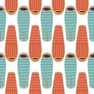 Sleeping bag seamless pattern on white background. Summer camp pattern design in Stock Illustration