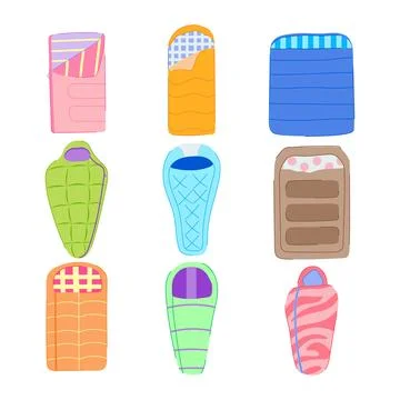 Sleeping bag set cartoon vector illustration Stock Illustration