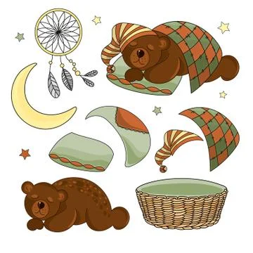 SLEEPING BEAR SET Vector Illustration Stock Illustration
