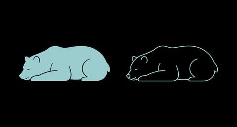 Sleeping bear vector illustration in solid and outline styles with sleeping Stock Illustration