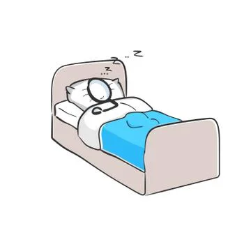Sleeping in bed. Night sleep. Take a rest. Sleeping regime. Good night. Hand Stock Illustration