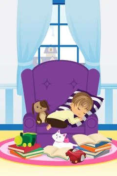 Sleeping boy with books Stock Illustration