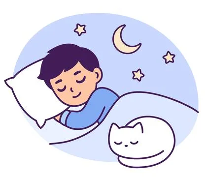 Sleeping boy with cat Stock Illustration