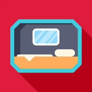 Sleeping car compartment with bed and window icon Stock Illustration