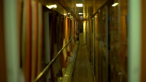 Sleeping car concept view: noire vintage fast passenger night express train Stock Footage 118209922