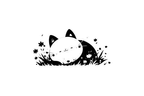 Sleeping Cartoon Cat Vector Design: Cute Kitten Illustration for T-Shirt Print. Stock Illustration