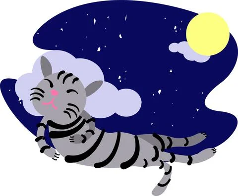 Sleeping cat against the  background of the night sky. vector illustration . Stock Illustration