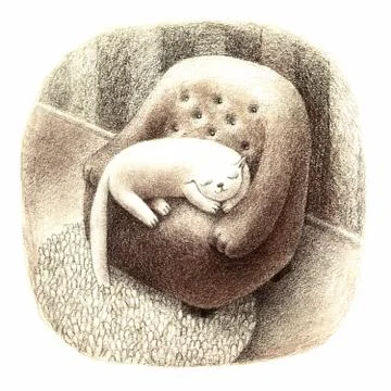 Sleeping Cat on a Chair Stock Illustration
