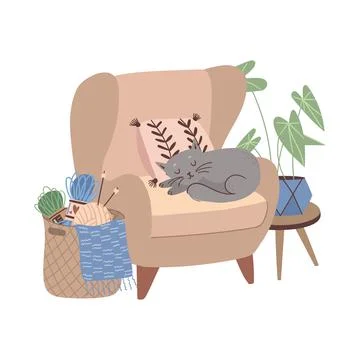 Sleeping cat in a chair Stock Illustration