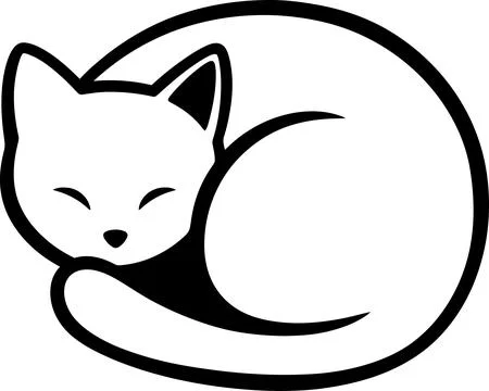 Sleeping cat curled up in a ball design in black and white line art gives a p Stock Illustration