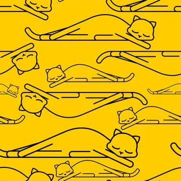 Sleeping cat pattern seamless. pet sleeping background. Vector texture Stock Illustration