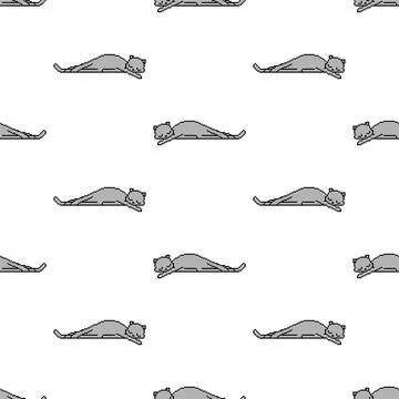 Sleeping cat pixel art pattern seamless. pixelated pet sleeping 8 bit backg.. Illustrazione stock
