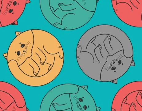 Sleeping cat seamless pattern. Home pet sleeps background. Texture for Childr Illustrazione stock