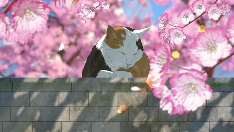 Sleeping Cat Under Sakura Blossoms Loop Animation 스톡 동영상 335079689
