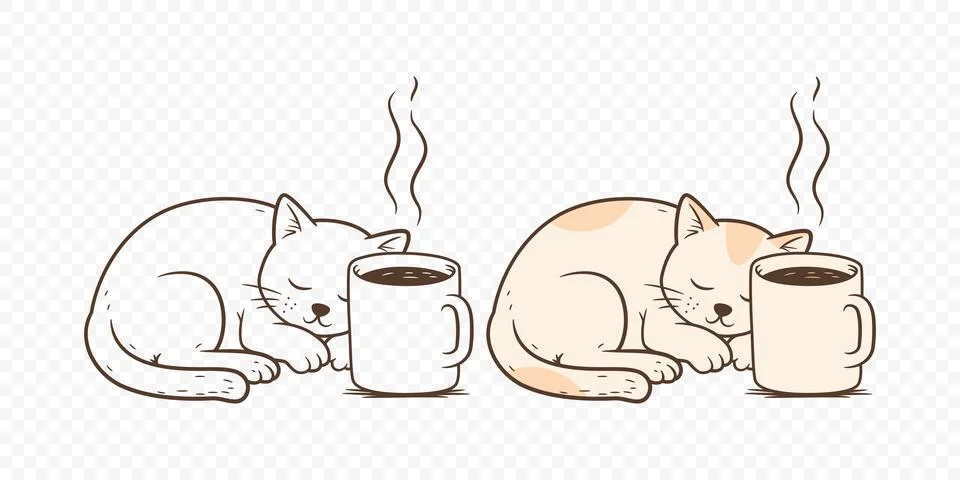 Sleeping Cat Vector Illustration. Cozy Coffee Cat Clipart. Cute Cat Nap by .. Stock Illustration