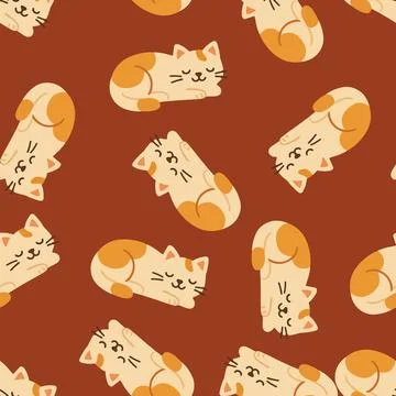 Sleeping Cats on Rust Red Stock Illustration