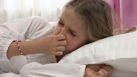 Sleeping Child Wakes Up, Sleepy Little Girl in Bedroom, Kid Asleep 4K Stock Footage