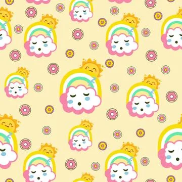 Sleeping cloud with funny sun seemless pattern 스톡 일러스트