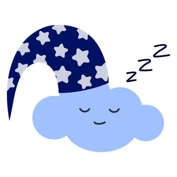 A sleeping cloud in a sleeping hat. Cartoon character. Lullaby theme. Vecto.. Stock Illustration