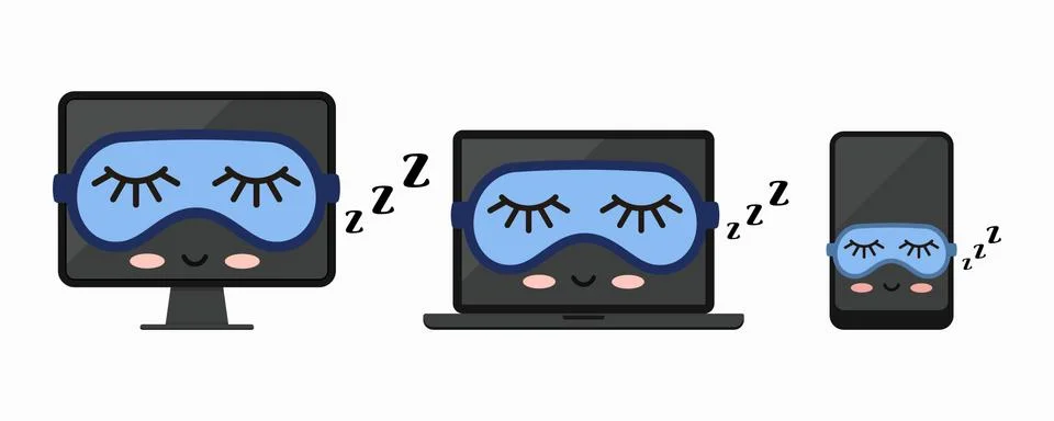 Sleeping off computer desktop, laptop, tablet pc or smartphone icon set isola Stock Illustration