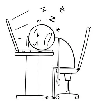 Sleeping on Computer Keyboard, Tired or Overworked Office Worker or Businessman 스톡 일러스트
