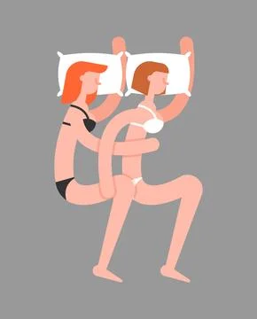 Sleeping couple cuddling in bed. Romantic and tender relationship, love and.. Stock Illustration