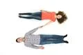 The sleeping couple lay on the white background. View from above Photo
