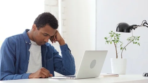 Sleeping Creative Afro-American Man in His Office Stock Footage 75874893