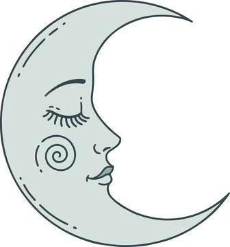 Sleeping crescent moon face, very minimal simple vector cartoon Stock Illustration