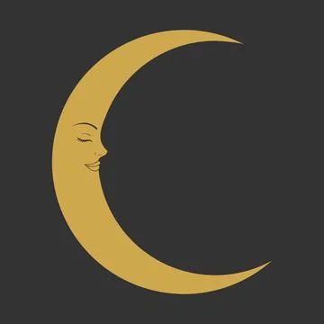 Sleeping Crescent moon with human face. Celestial emblem Ilustração Stock
