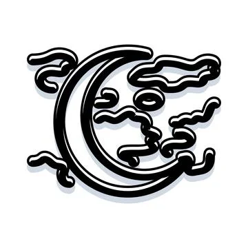 Sleeping crescent moon icon with clouds Stock Illustration