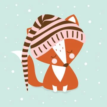 Sleeping cute fox in hood Stock Illustration