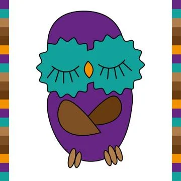 Sleeping cute funny owl hand drawn Stock Illustration
