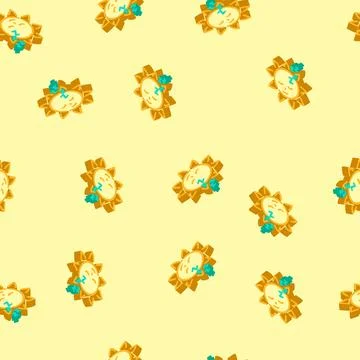 Sleeping cute sun character isometric icon seamless pattern Stock Illustration