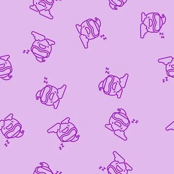 Sleeping cute sun character line seamless pattern Stock Illustration