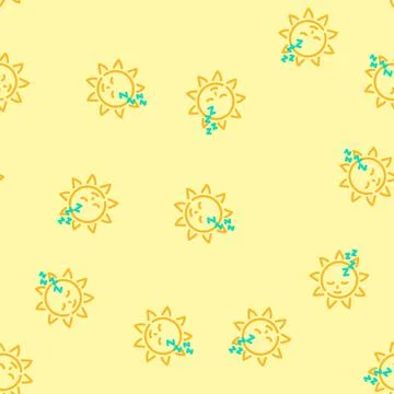 Sleeping cute sun character vector seamless pattern Stock Illustration