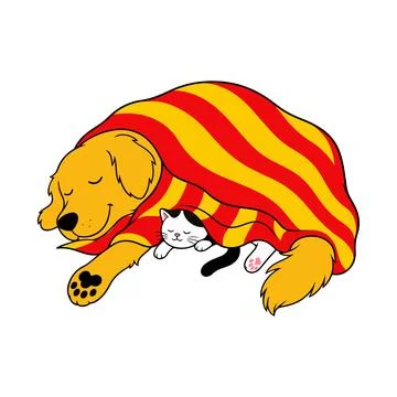 Sleeping Dog and Cat Under Blanket Stock Illustration