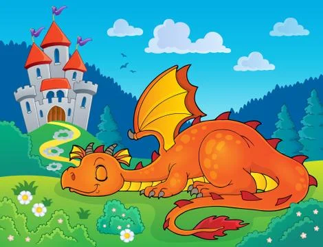 Sleeping dragon theme image Stock Illustration
