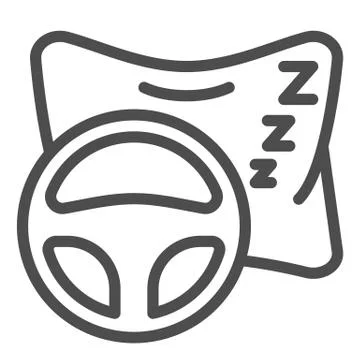 Sleeping driver on road line icon. Pillow and vehicle steering wheel symbol Stock Illustration