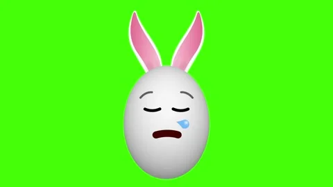 Sleeping facial expression bunny egg with swinging ears on green screen Stock Footage 306079334
