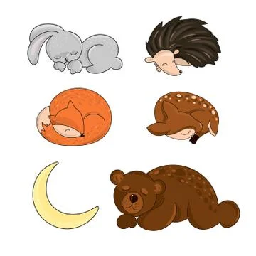 SLEEPING FOREST ANIMALS Autumn Vector Illustration Stock Illustration