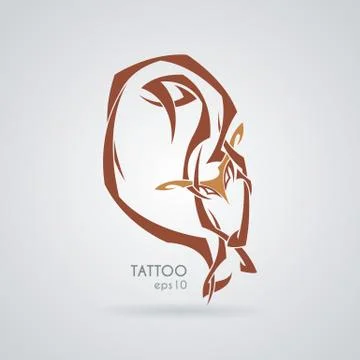 Sleeping fox. Tattoo. Vector. Tribal. Illustrazione stock