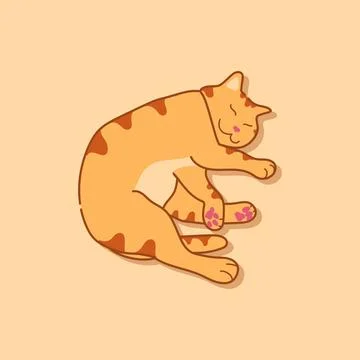 Sleeping ginger cat in a relaxed position. Cute red tabby cat sleeps. Stockillustratie