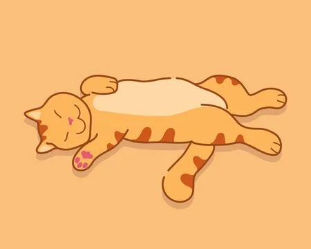 Sleeping ginger cat in a relaxed position. Cute red tabby cat sleeps Stockillustratie