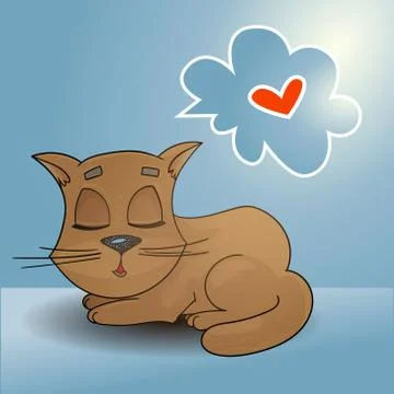 Sleeping ginger cat with a speech bubble dreaming card Stock Illustration