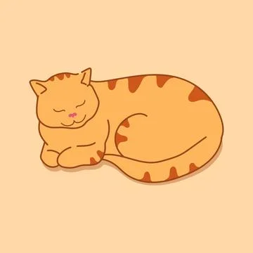 Sleeping ginger in a peaceful position. Cute red tabby cat sleeps Stockillustratie