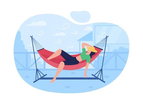 Sleeping in hammock 2D vector web banner, poster Stock Illustration