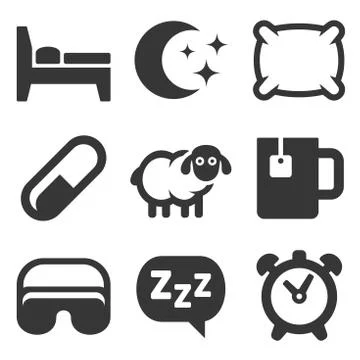 Sleeping Icons Set on White Background. Vector 库存插图