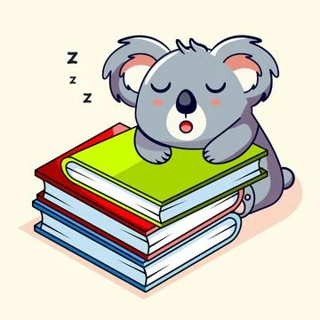 Sleeping Koala on Stack of Books Vector Illustration Illustrazione stock