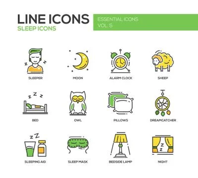 Sleeping - line design icons set Stock Illustration